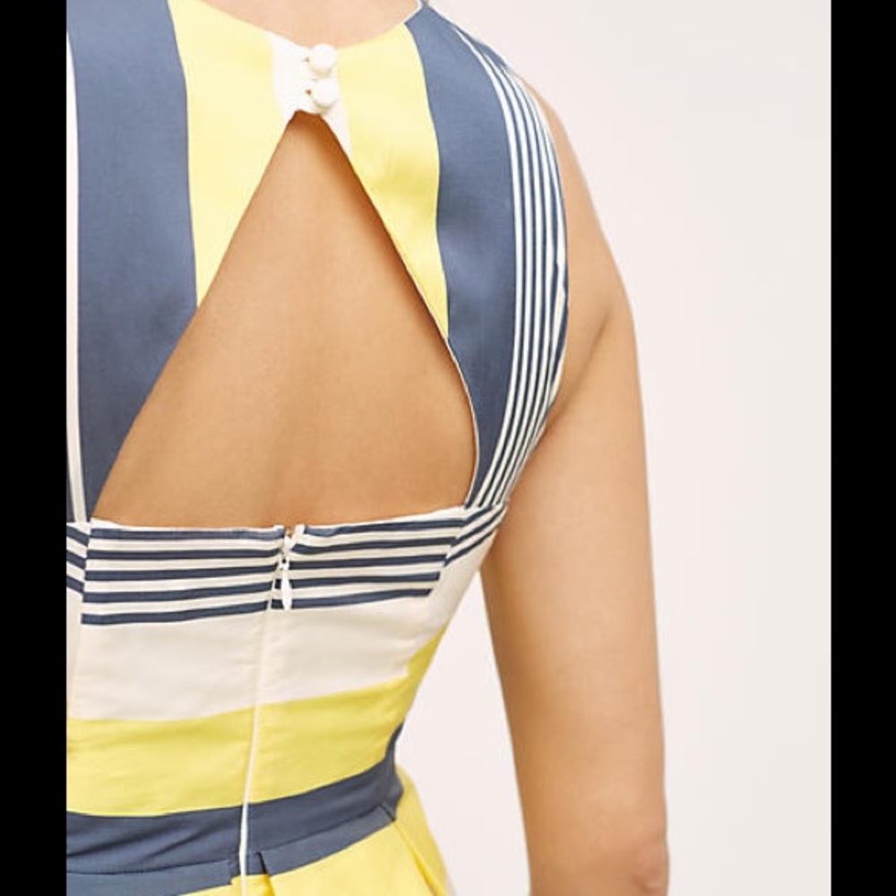 Eva Franco Madie Fit and Flare Summer Occasion Dress in Yellow/Blue Petite, 12 - Picture 4 of 4